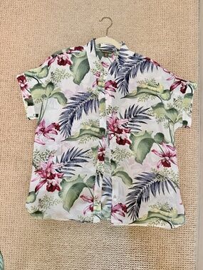 Tommy Bahama Womens 100% Silk Hawaiian Shirt -  Orchids & Ferns